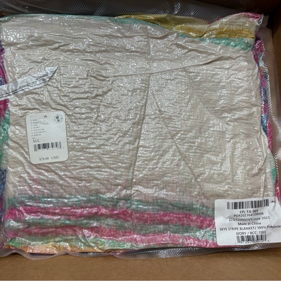 Free People Skye Stripe Fringe Throw Blanket Multicolor 60x51 NWT Cozy Boho - Picture 4 of 5